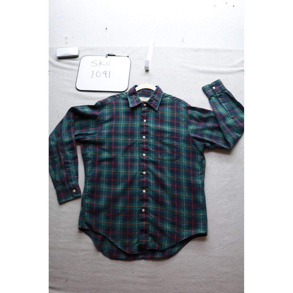 L.L. Bean Shirt Mens XL Green Rangeley Flannel Plaid Cotton Wool Long Sleeve